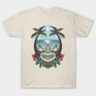 Skull Beach Tropical Abstract T-Shirt